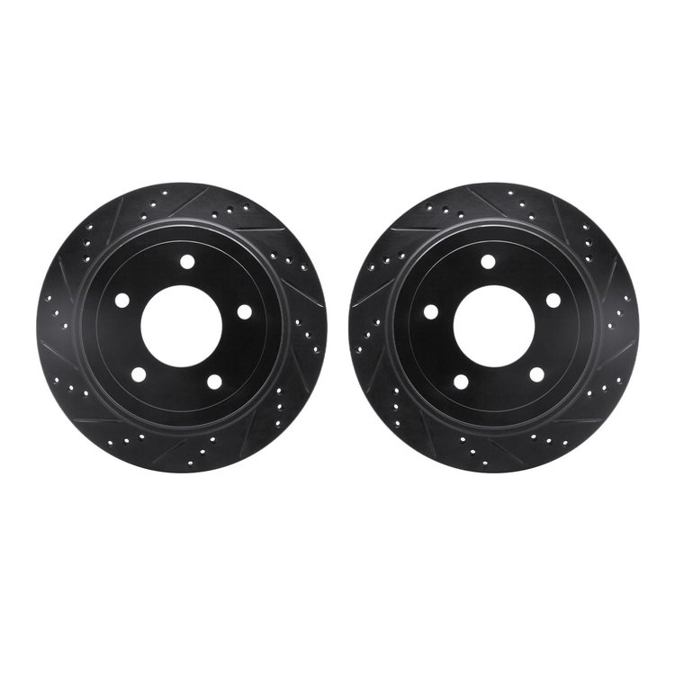 8002-54187 Drilled/Slotted Brake Rotors [Black], 2004-2006 Ford/Lincoln/Mercury/Mazda, Position: Rear