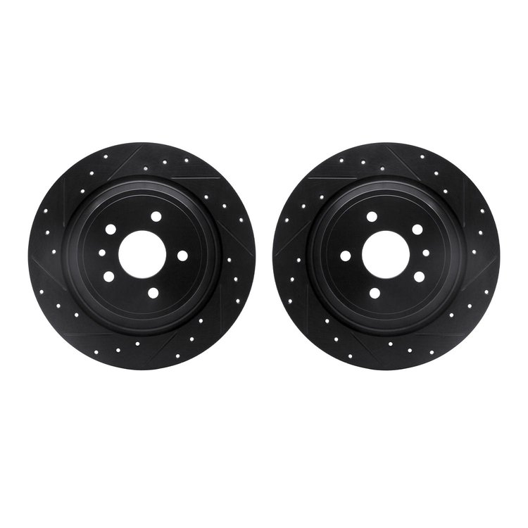 8002-54200 Drilled/Slotted Brake Rotors [Black], 2013-2020 Ford/Lincoln/Mercury/Mazda, Position: Rear