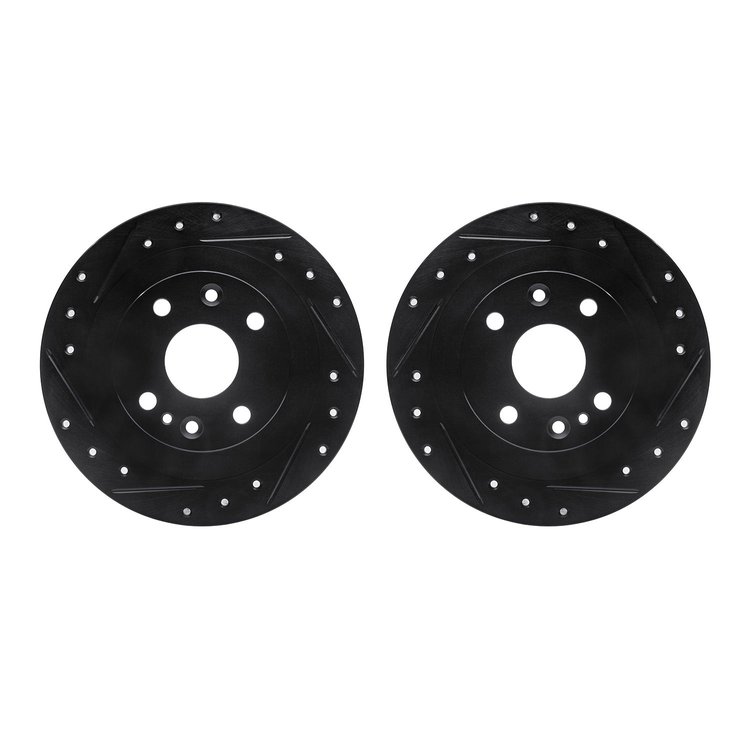 8002-54202 Drilled/Slotted Brake Rotors [Black], 1990-2003 Ford/Lincoln/Mercury/Mazda, Position: Rear