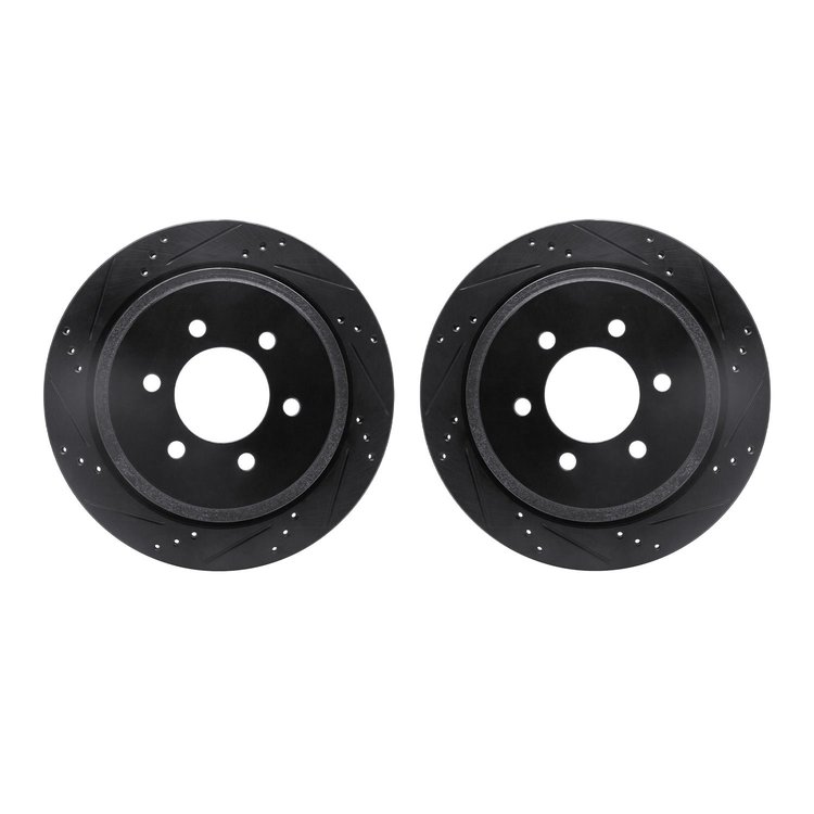 8002-54205 Drilled/Slotted Brake Rotors [Black], 2002-2006 Ford/Lincoln/Mercury/Mazda, Position: Rear