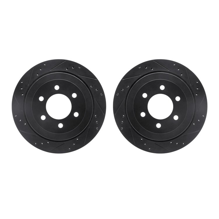 8002-54206 Drilled/Slotted Brake Rotors [Black], 2007-2017 Ford/Lincoln/Mercury/Mazda, Position: Rear