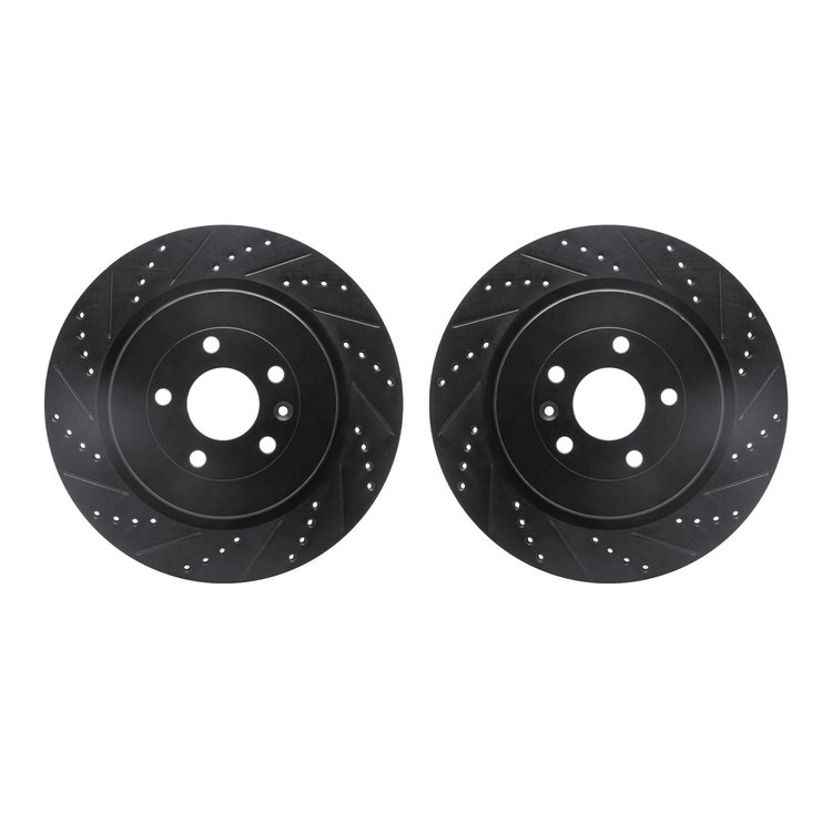 8002-54211 Drilled/Slotted Brake Rotors [Black], 2013-2019 Ford/Lincoln/Mercury/Mazda, Position: Rear