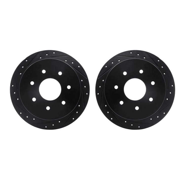 8002-54214 Drilled/Slotted Brake Rotors [Black], 1997-2004 Ford/Lincoln/Mercury/Mazda, Position: Rear
