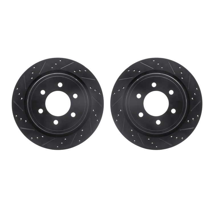 8002-54217 Drilled/Slotted Brake Rotors [Black], 2012-2020 Ford/Lincoln/Mercury/Mazda, Position: Rear