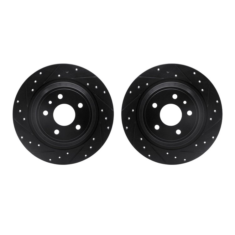 8002-54233 Drilled/Slotted Brake Rotors [Black], 2013-2020 Ford/Lincoln/Mercury/Mazda, Position: Rear