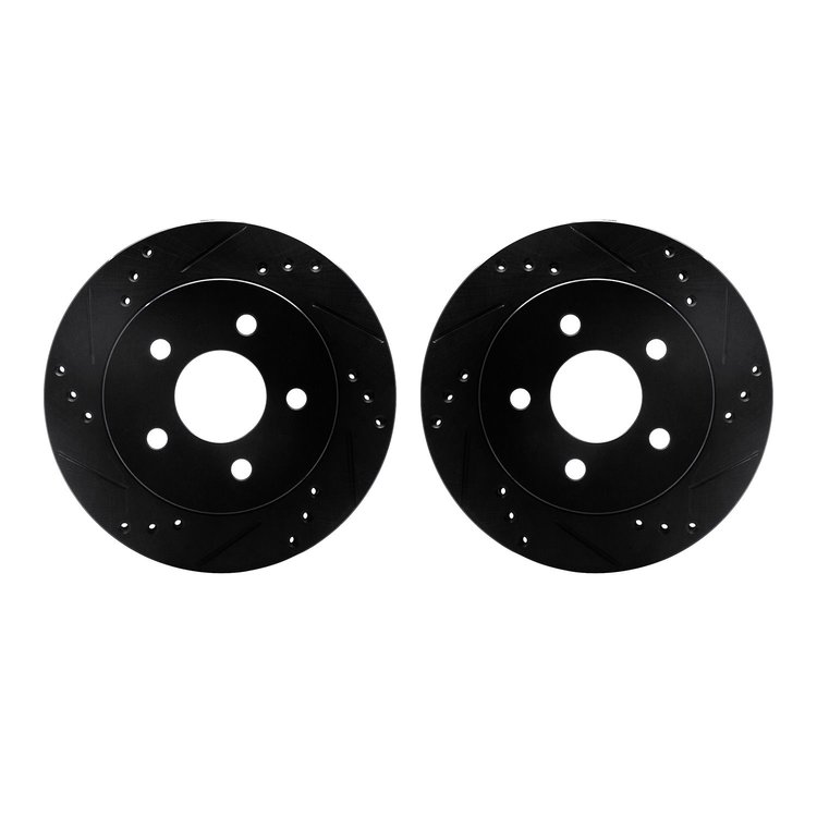 8002-54246 Drilled/Slotted Brake Rotors [Black], 1990-1992 Ford/Lincoln/Mercury/Mazda, Position: Rear