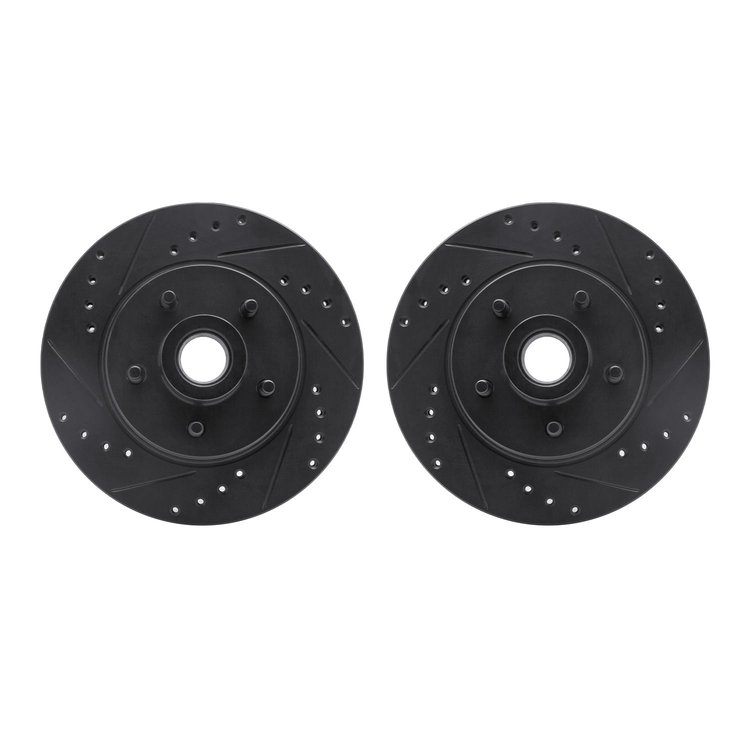 8002-55002 Drilled/Slotted Brake Rotors [Black], 1984-1987 Ford/Lincoln/Mercury/Mazda, Position: Front