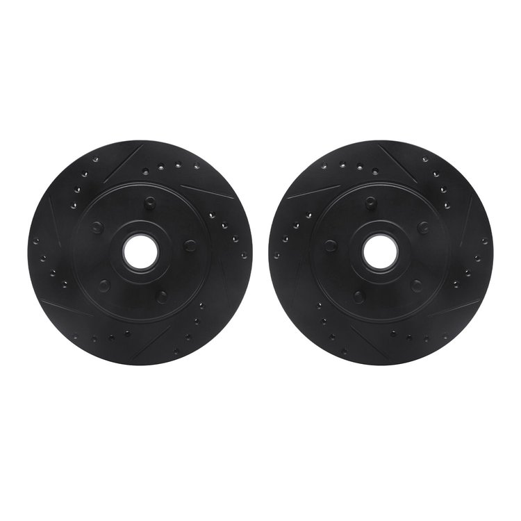 8002-55003 Drilled/Slotted Brake Rotors [Black], 1987-1992 Ford/Lincoln/Mercury/Mazda, Position: Front