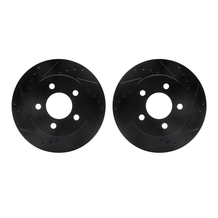 8002-56006 Drilled/Slotted Brake Rotors [Black], 1991-1994 Ford/Lincoln/Mercury/Mazda, Position: Front