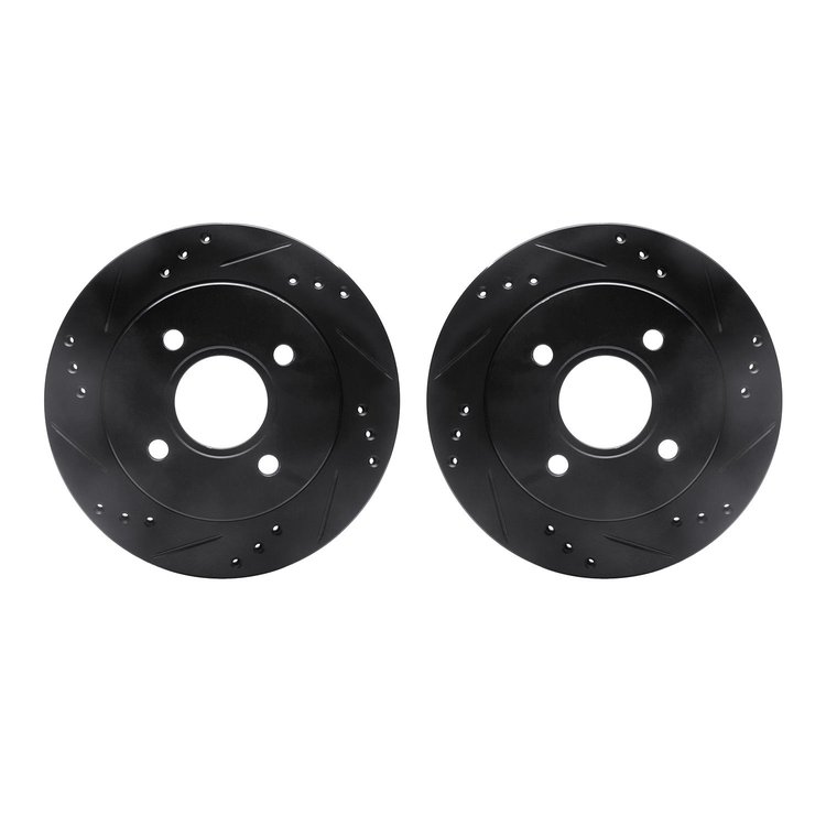8002-56013 Drilled/Slotted Brake Rotors [Black], 1995-2002 Ford/Lincoln/Mercury/Mazda, Position: Rear