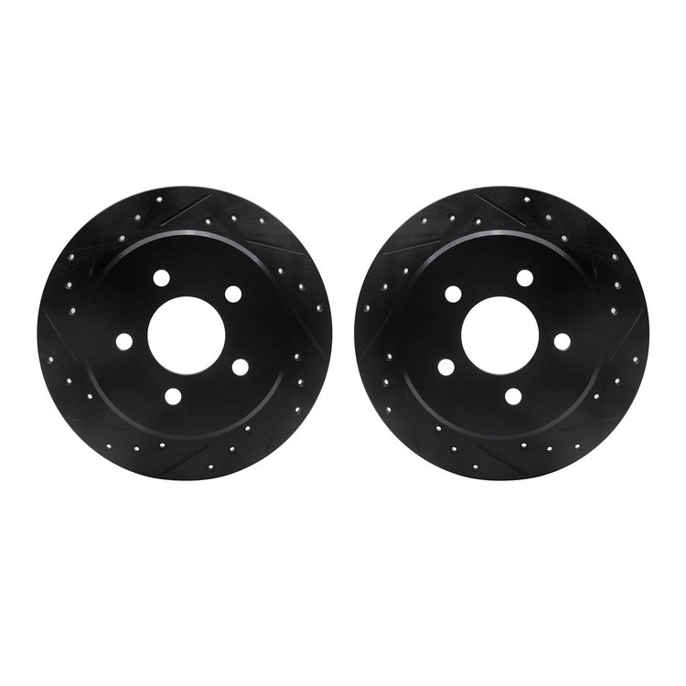 8002-56014 Drilled/Slotted Brake Rotors [Black], 1991-1995 Ford/Lincoln/Mercury/Mazda, Position: Rear