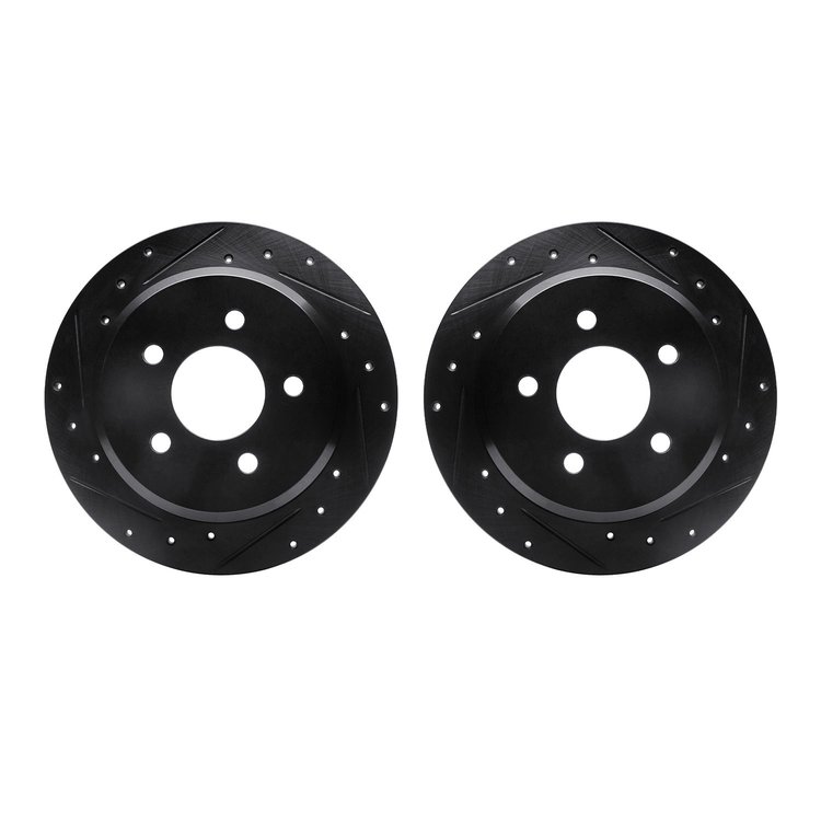 8002-56015 Drilled/Slotted Brake Rotors [Black], 1996-2002 Ford/Lincoln/Mercury/Mazda, Position: Rear