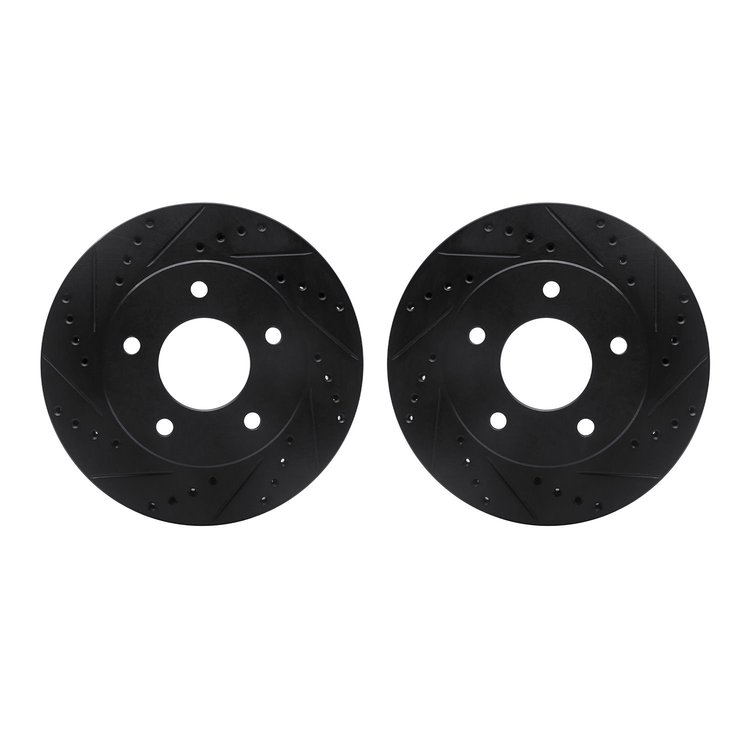 8002-56017 Drilled/Slotted Brake Rotors [Black], 1975-1979 Ford/Lincoln/Mercury/Mazda, Position: Rear