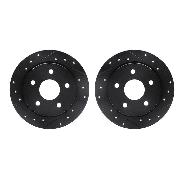 8002-57002 Drilled/Slotted Brake Rotors [Black], 1988-1989 Ford/Lincoln/Mercury/Mazda, Position: Rear