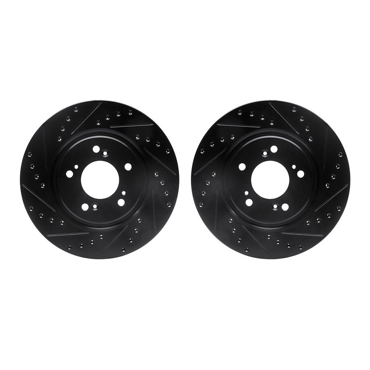 8002-58008 Drilled/Slotted Brake Rotors [Black], 1997-2005 Acura/Honda, Position: Front