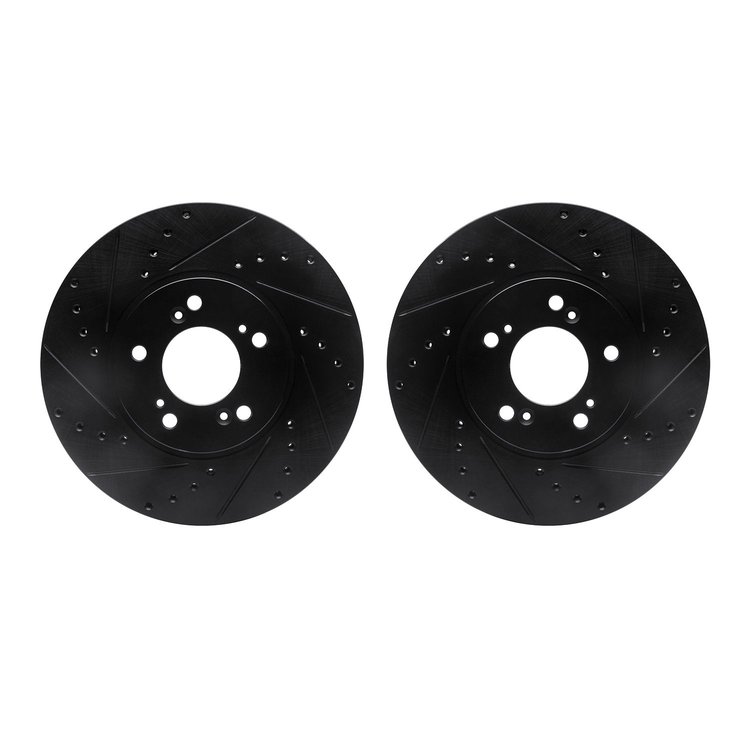 8002-58011 Drilled/Slotted Brake Rotors [Black], 1999-2004 Acura/Honda, Position: Front