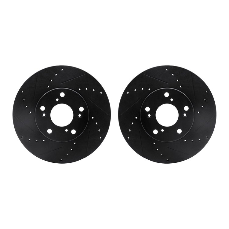 8002-59004 Drilled/Slotted Brake Rotors [Black], 1998-2021 Acura/Honda, Position: Front