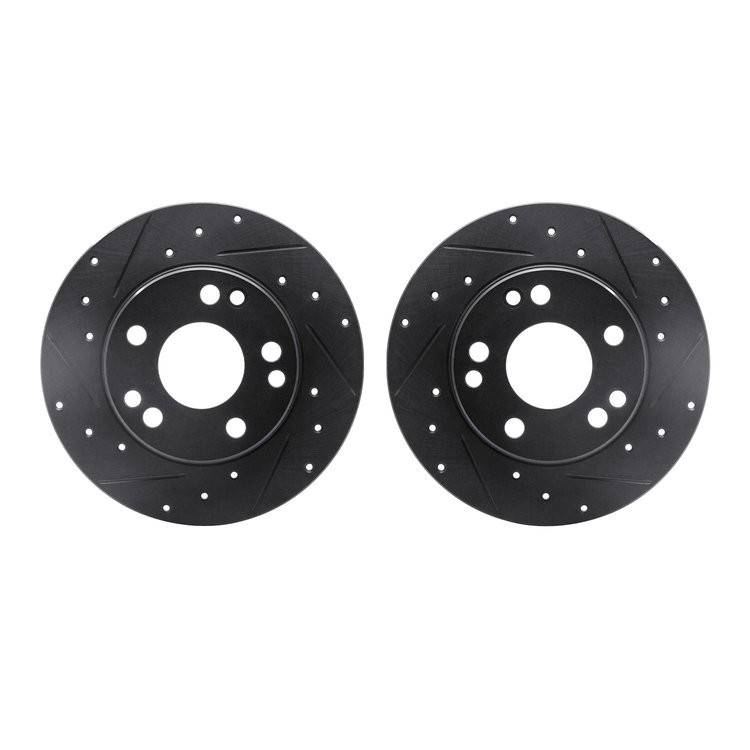 8002-63004 Drilled/Slotted Brake Rotors [Black], 1984-1989 Mercedes-Benz, Position: Front