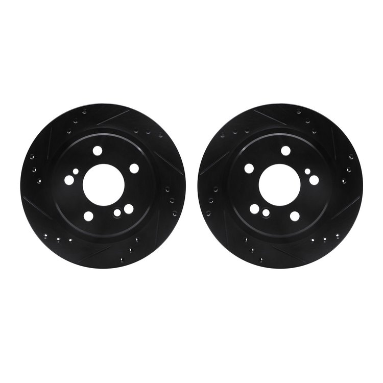 8002-63091 Drilled/Slotted Brake Rotors [Black], 1992-1995 Mercedes-Benz, Position: Rear