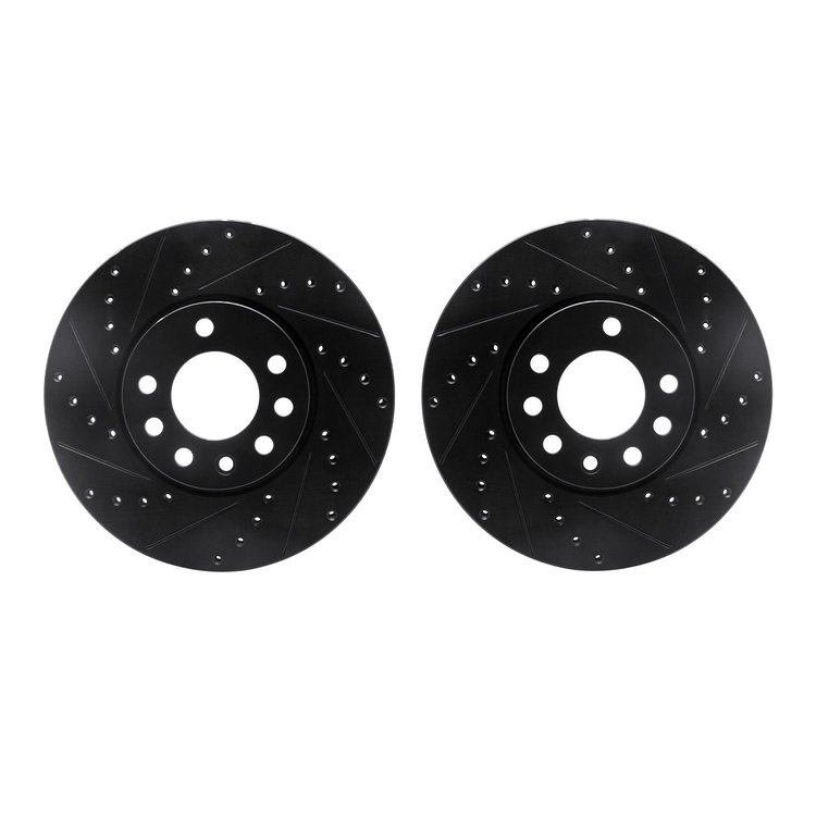 8002-65000 Drilled/Slotted Brake Rotors [Black], 2003-2011 GM, Position: Front