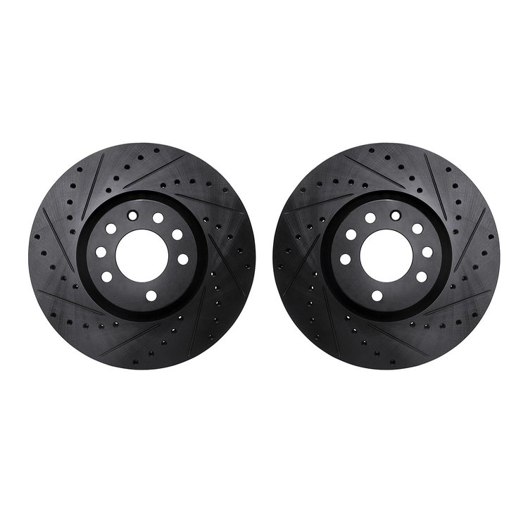 8002-65002 Drilled/Slotted Brake Rotors [Black], 2003-2011 GM, Position: Front