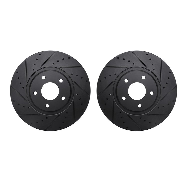 8002-67058 Drilled/Slotted Brake Rotors [Black], 2003-2005 Infiniti/Nissan, Position: Front