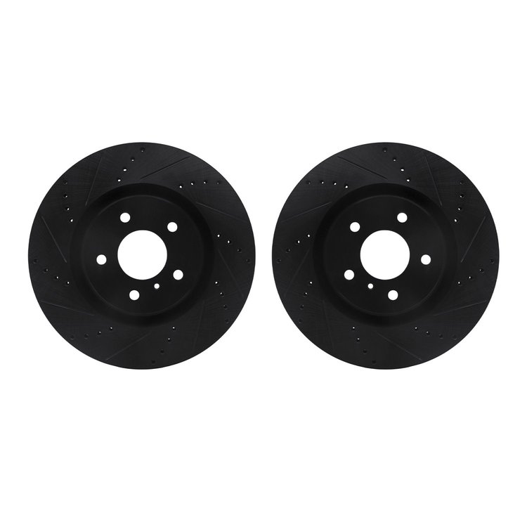 8002-68003 Drilled/Slotted Brake Rotors [Black], 2003-2008 Infiniti/Nissan, Position: Front