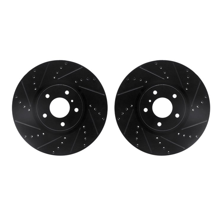 8002-68004 Drilled/Slotted Brake Rotors [Black], 2007-2015 Infiniti/Nissan, Position: Front