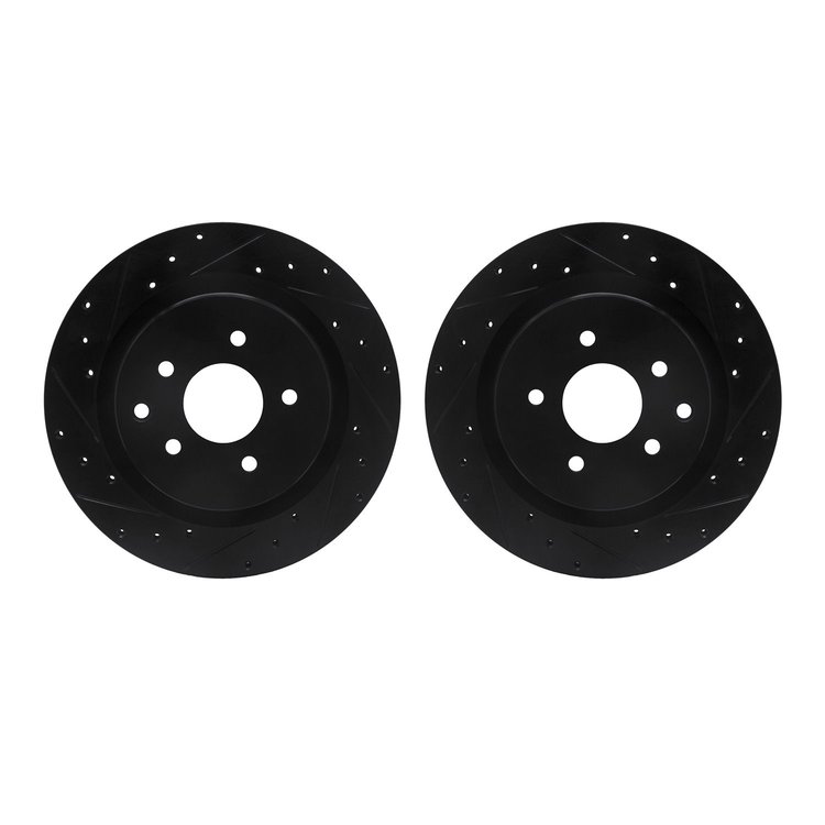 8002-68011 Drilled/Slotted Brake Rotors [Black], 2003-2008 Infiniti/Nissan, Position: Rear