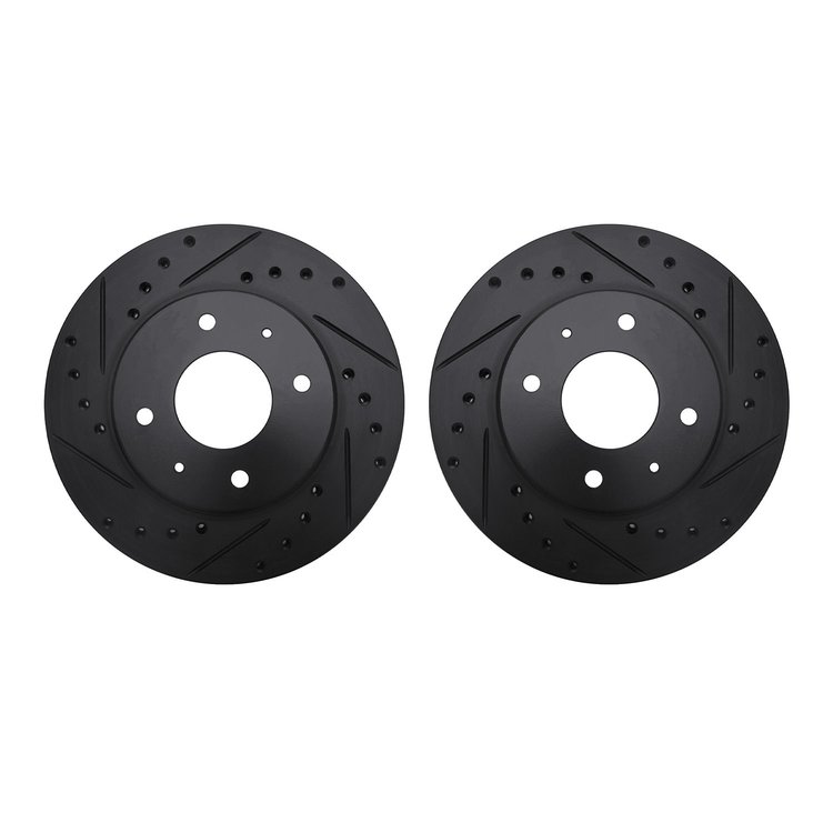 8002-72004 Drilled/Slotted Brake Rotors [Black], 1985-1991 Multiple Makes/Models, Position: Front