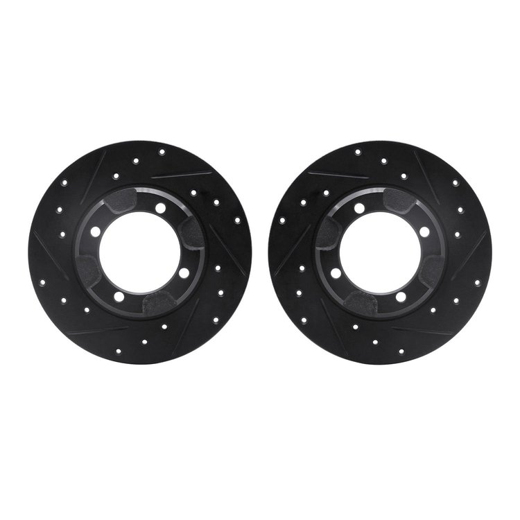 8002-72007 Drilled/Slotted Brake Rotors [Black], 1985-1991 Multiple Makes/Models, Position: Front