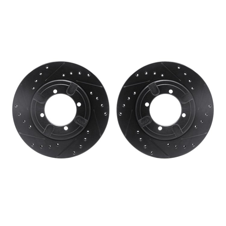 8002-72008 Drilled/Slotted Brake Rotors [Black], 1984-1990 Multiple Makes/Models, Position: Front