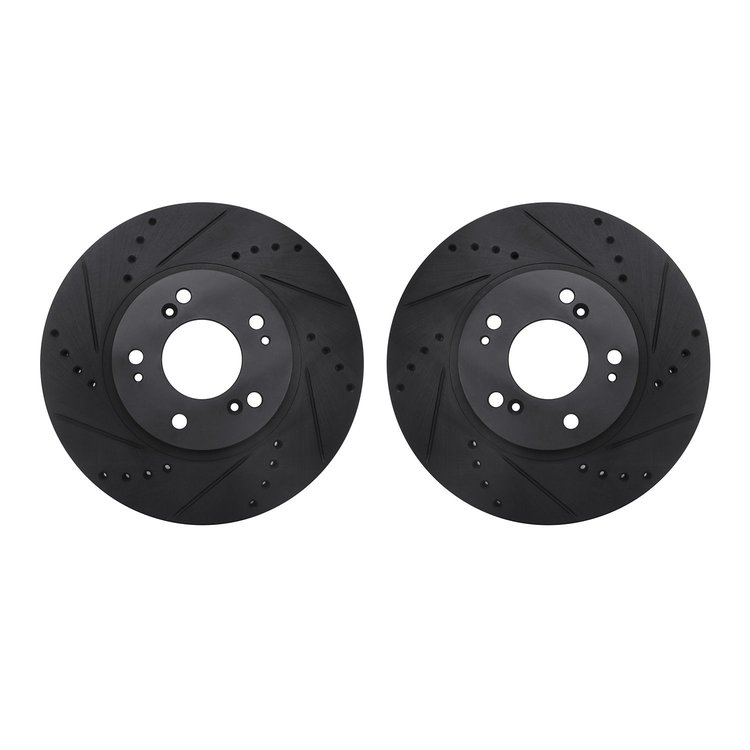 8002-72024 Drilled/Slotted Brake Rotors [Black], 2004-2011 Mitsubishi, Position: Front