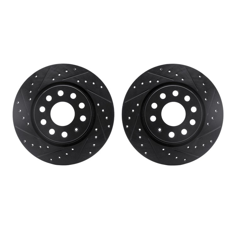 8002-74018 Drilled/Slotted Brake Rotors [Black], 2005-2015 Audi/Volkswagen, Position: Front