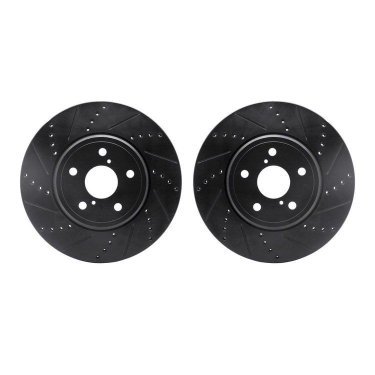 8002-75014 Drilled/Slotted Brake Rotors [Black], 2001-2006 Lexus/Toyota/Scion, Position: Front