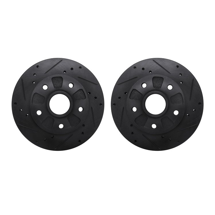 8002-80022 Drilled/Slotted Brake Rotors [Black], 1988-1991 Ford/Lincoln/Mercury/Mazda, Position: Front