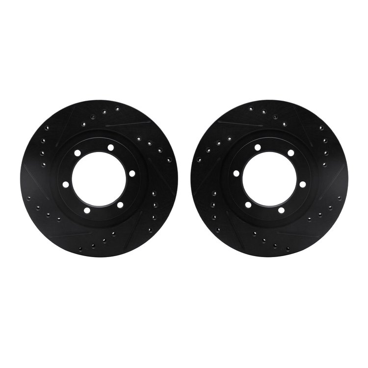 8002-80026 Drilled/Slotted Brake Rotors [Black], 1987-1993 Ford/Lincoln/Mercury/Mazda, Position: Front