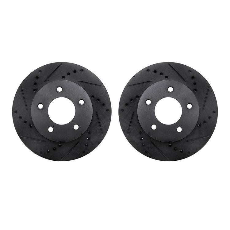 8002-80041 Drilled/Slotted Brake Rotors [Black], 1996-1998 Ford/Lincoln/Mercury/Mazda, Position: Front