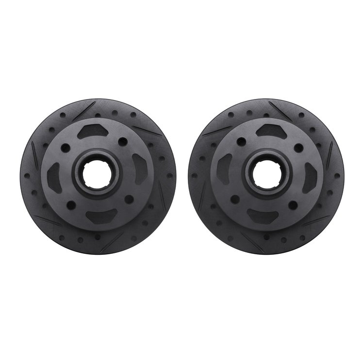 8002-80045 Drilled/Slotted Brake Rotors [Black], 1984-1985 Ford/Lincoln/Mercury/Mazda, Position: Front