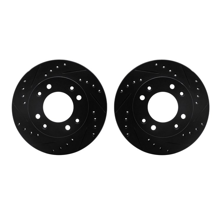 8002-80047 Drilled/Slotted Brake Rotors [Black], 1986-1988 Ford/Lincoln/Mercury/Mazda, Position: Front