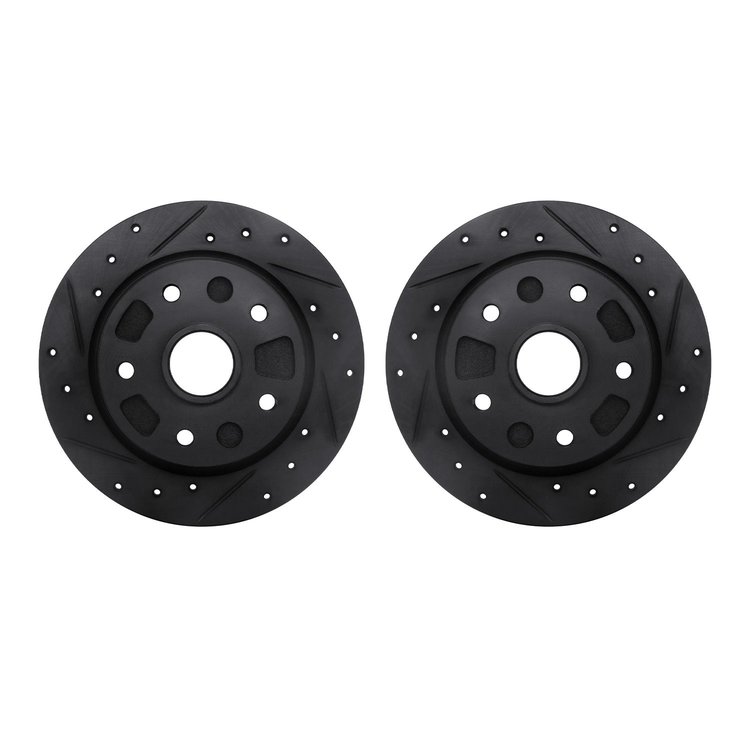 8002-80053 Drilled/Slotted Brake Rotors [Black], 1988-1992 Ford/Lincoln/Mercury/Mazda, Position: Rear