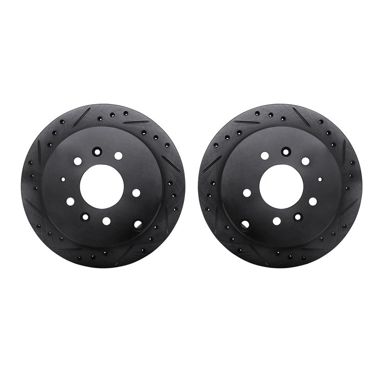 8002-80067 Drilled/Slotted Brake Rotors [Black], 1992-2006 Ford/Lincoln/Mercury/Mazda, Position: Rear
