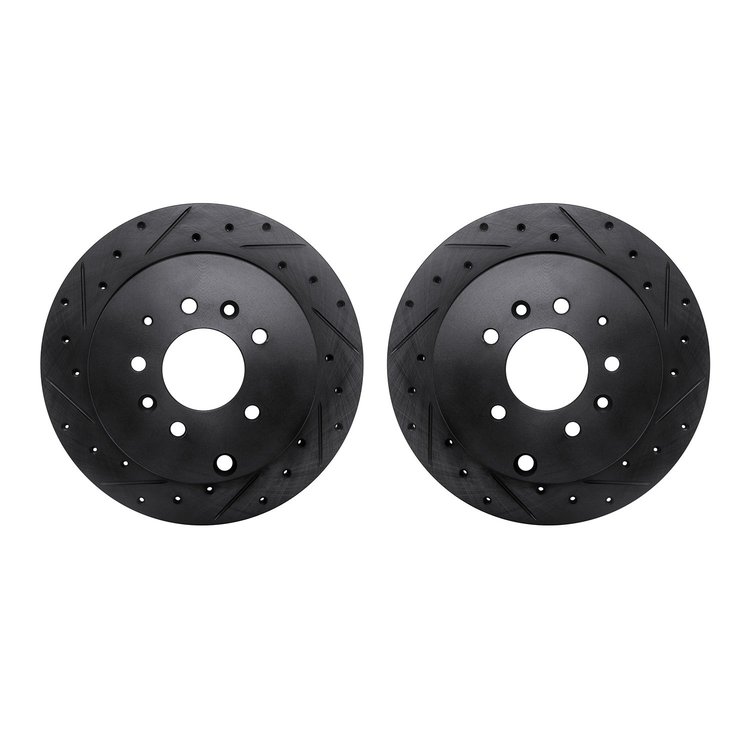 8002-80071 Drilled/Slotted Brake Rotors [Black], 2007-2012 Ford/Lincoln/Mercury/Mazda, Position: Rear
