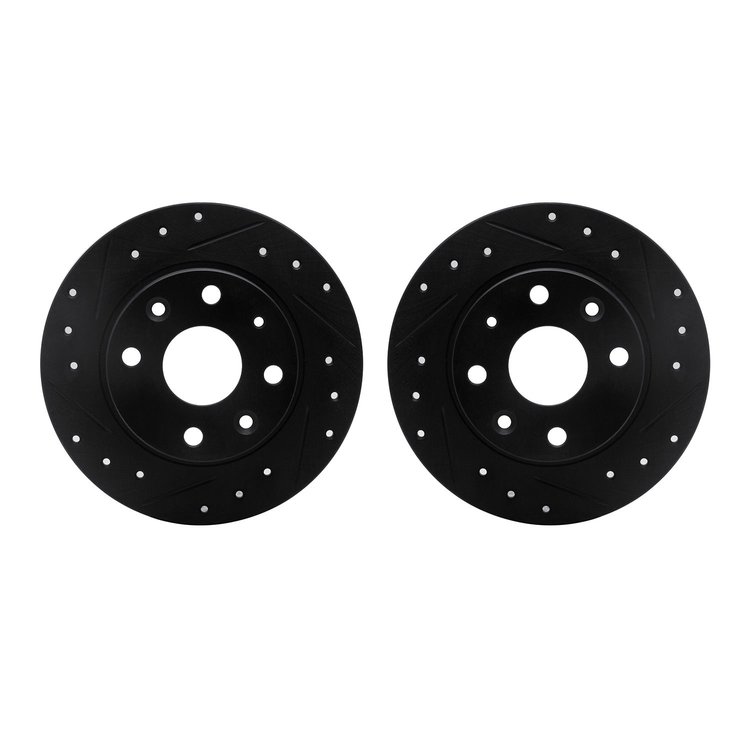 8002-80074 Drilled/Slotted Brake Rotors [Black], 1990-1993 Ford/Lincoln/Mercury/Mazda, Position: Rear