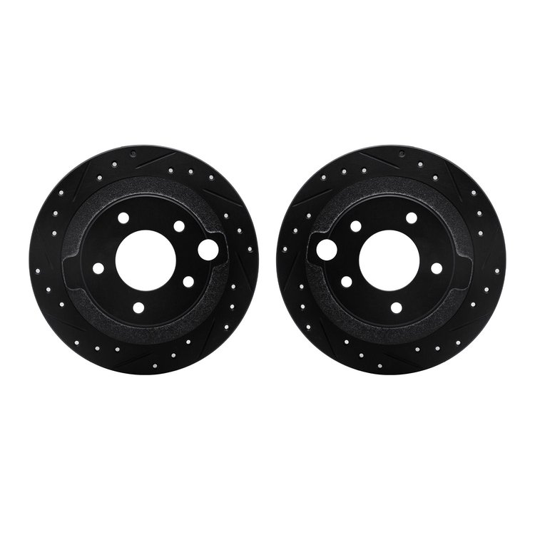 8002-80076 Drilled/Slotted Brake Rotors [Black], 1995-2002 Ford/Lincoln/Mercury/Mazda, Position: Rear