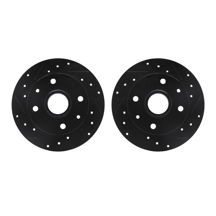 8002-80077 Drilled/Slotted Brake Rotors [Black], 1981-1985 Ford/Lincoln/Mercury/Mazda, Position: Rear
