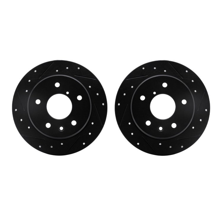 8002-80081 Drilled/Slotted Brake Rotors [Black], 1989-1991 Ford/Lincoln/Mercury/Mazda, Position: Rear