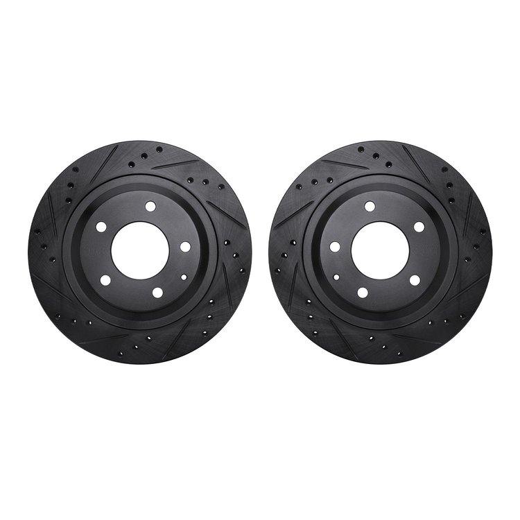8002-80082 Drilled/Slotted Brake Rotors [Black], 1993-1995 Ford/Lincoln/Mercury/Mazda, Position: Rear