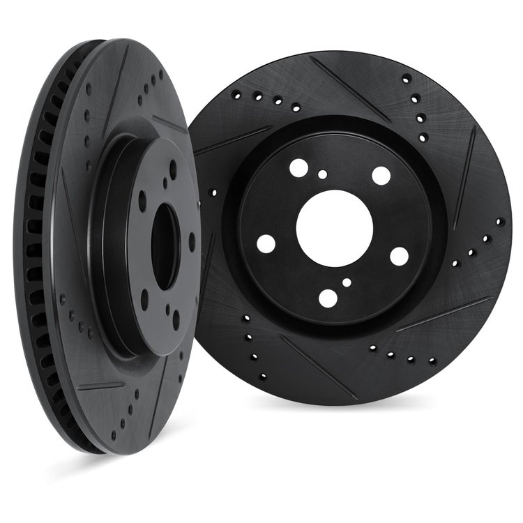 8002-92064 Drilled/Slotted Brake Rotors [Black], 2011-2017 Audi/Volkswagen, Position: Front