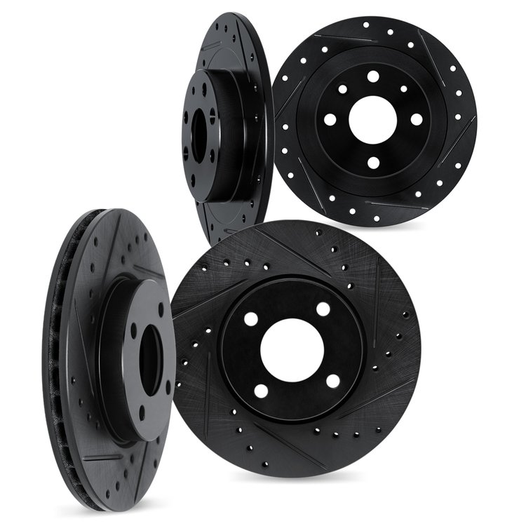 8004-07007 Drilled/Slotted Brake Rotors [Black], 2013-2019 Mopar, Position: Front and Rear